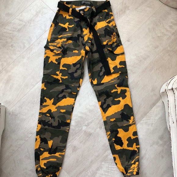 Black, Yellow & Green Camo Cargo Pants - Picture 1 of 4